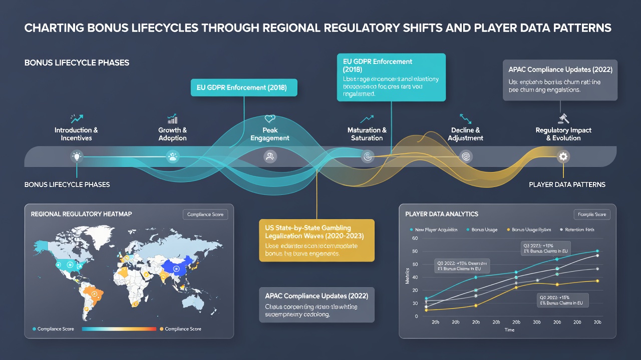Detailed charts displaying regional player data trends, bonus redemption curves, and regulatory impact timelines from 2024 through 2026